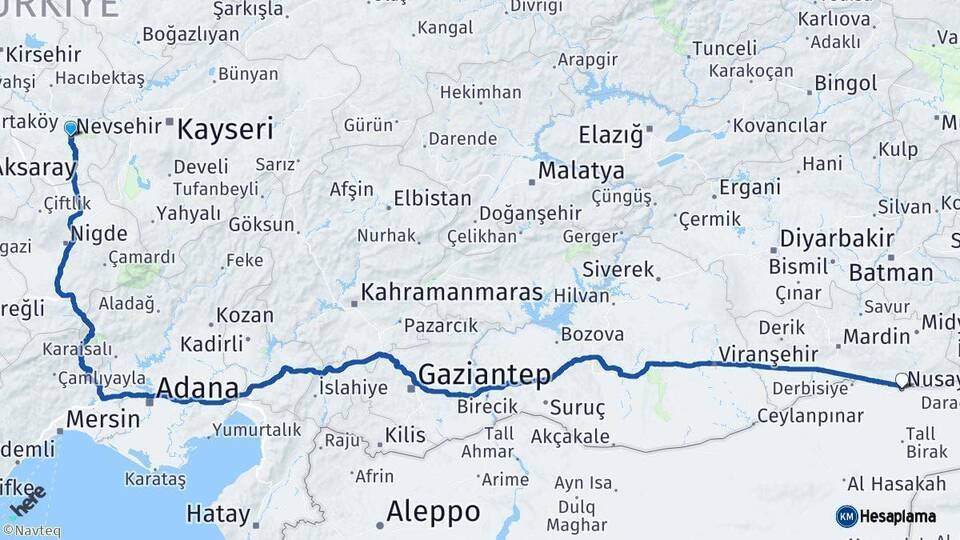 Nevşehir Nusaybin Mardin Arası Kaç Km - Yol Haritası