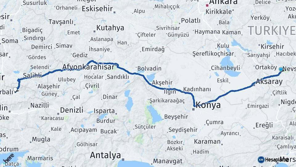 Nevşehir Ödemiş İzmir Arası Kaç Km - Yol Haritası