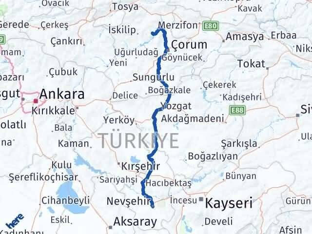 Nevşehir Oğuzlar Çorum Arası Kaç Km - Yol Haritası