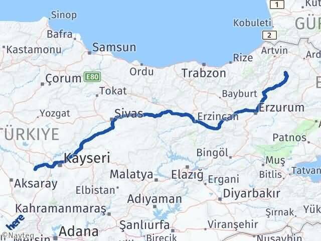 Nevşehir Olur Erzurum Arası Kaç Km - Yol Haritası
