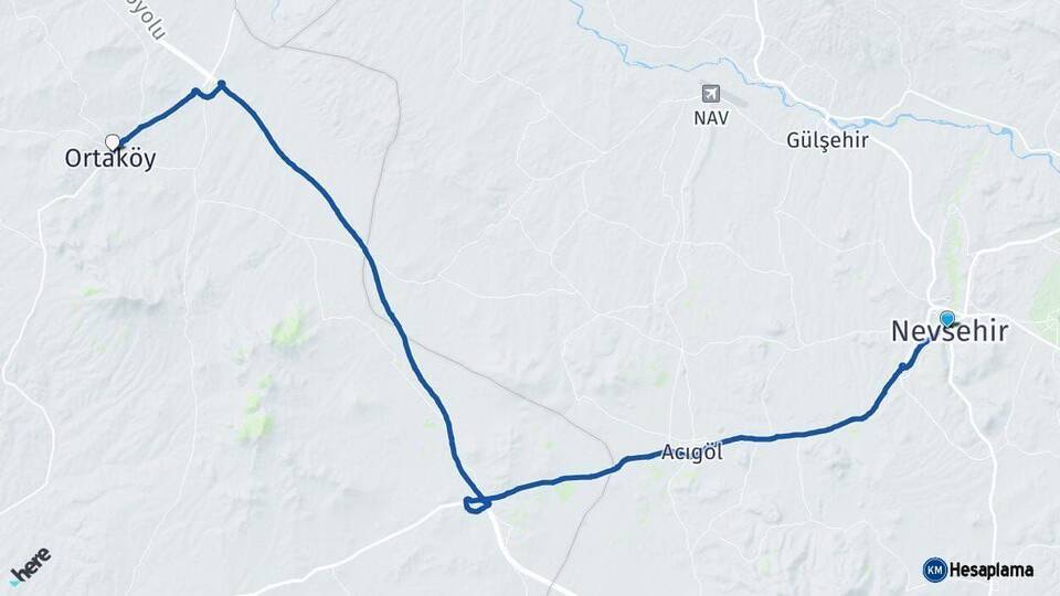 Nevşehir Ortaköy Aksaray Arası Kaç Km - Yol Haritası