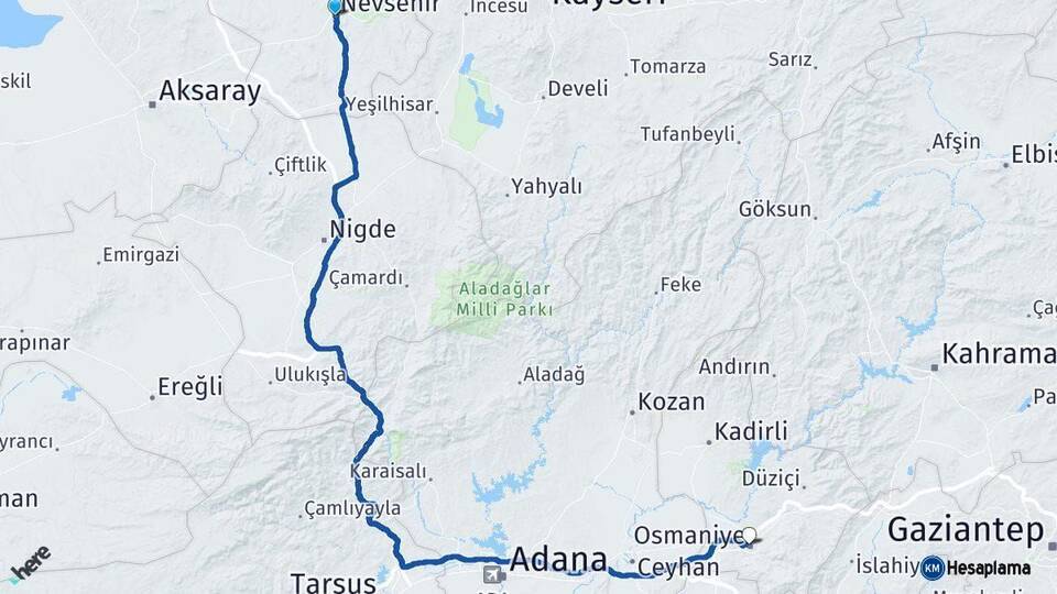 Nevşehir Osmaniye Arası Kaç Km - Yol Haritası