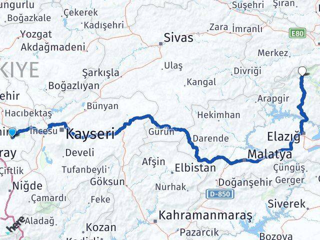 Nevşehir Ovacık Tunceli Arası Kaç Km - Yol Haritası