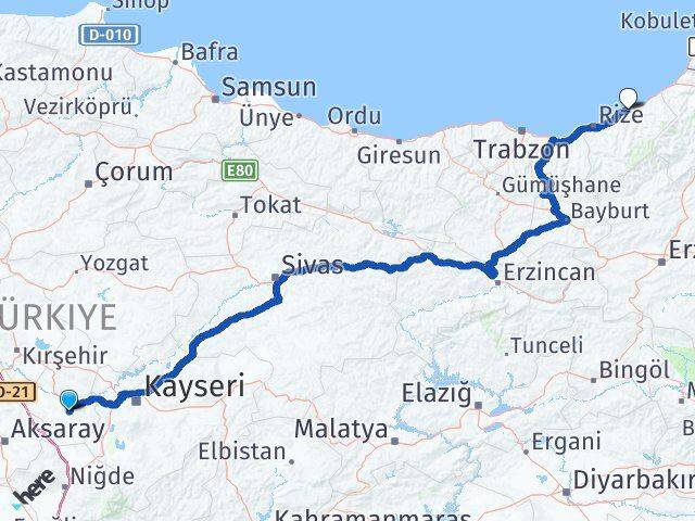 Nevşehir Pazar Rize Arası Kaç Km - Yol Haritası