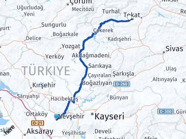 Nevşehir Pazar Tokat Arası Kaç Km - Yol Haritası