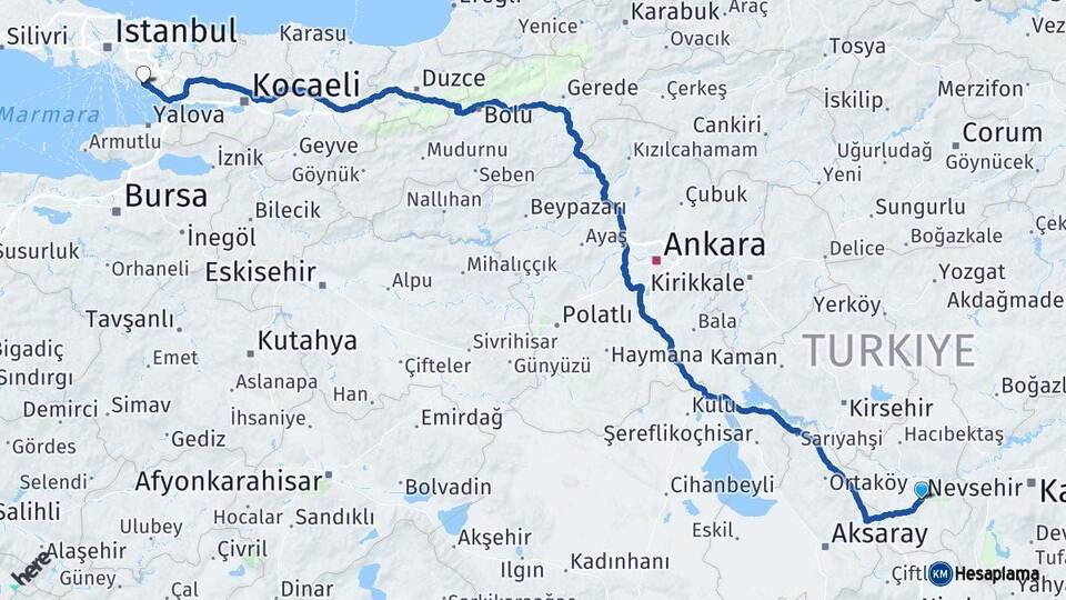 Nevşehir Pendik İstanbul Arası Kaç Km - Yol Haritası