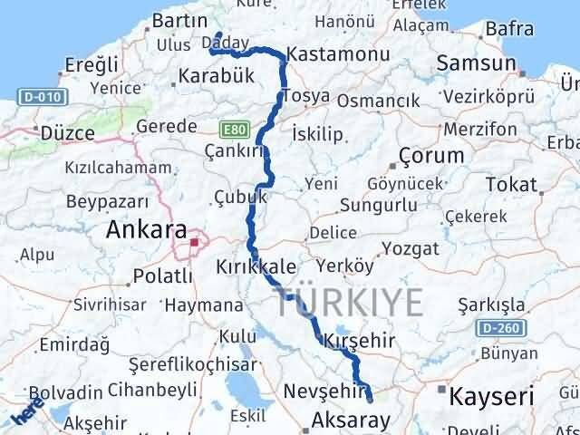 Nevşehir Pınarbaşı Kastamonu Arası Kaç Km - Yol Haritası