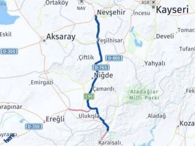 Nevşehir Pozantı Adana Arası Kaç Km - Yol Haritası