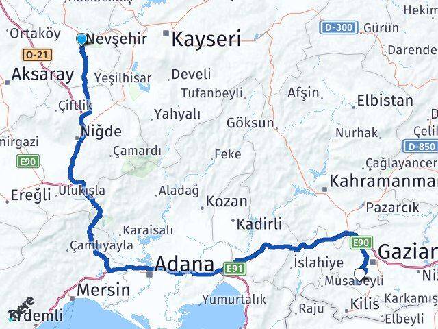Nevşehir Şahinbey Gaziantep Arası Kaç Km - Yol Haritası