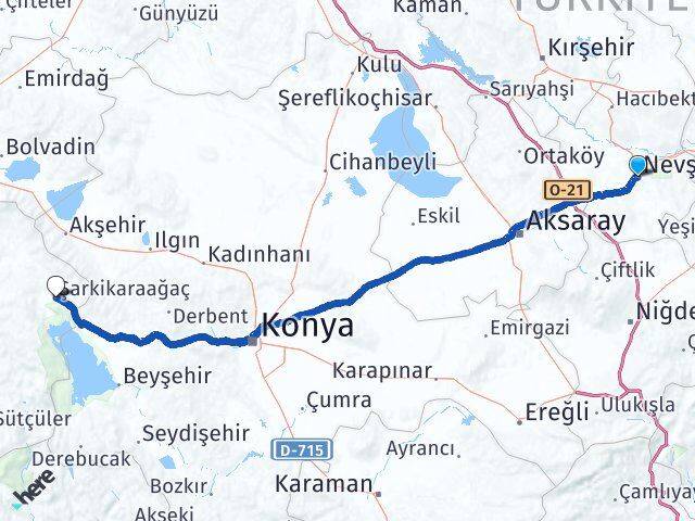 Nevşehir Şarkikaraağaç Isparta Arası Kaç Km - Yol Haritası