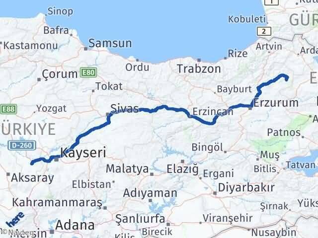 Nevşehir Şenkaya Erzurum Arası Kaç Km - Yol Haritası