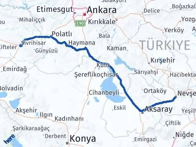 Nevşehir Sivrihisar Eskişehir Arası Kaç Km - Yol Haritası