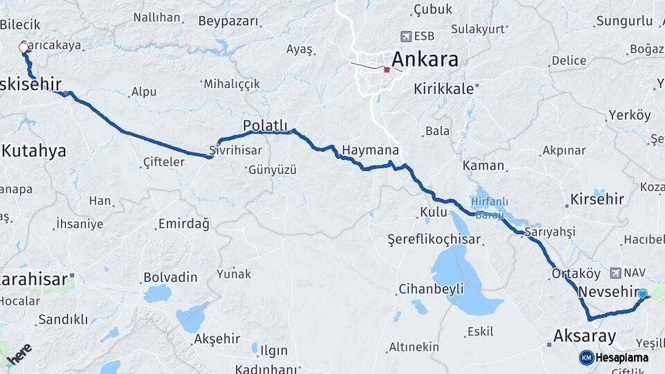 Nevşehir Söğüt Bilecik Arası Kaç Km - Yol Haritası