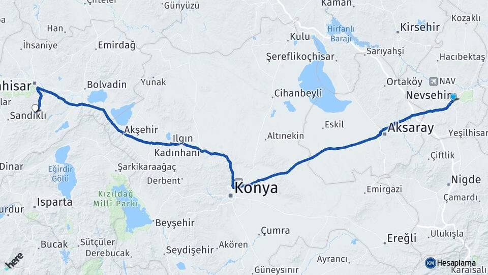 Nevşehir Şuhut Afyonkarahisar Arası Kaç Km - Yol Haritası