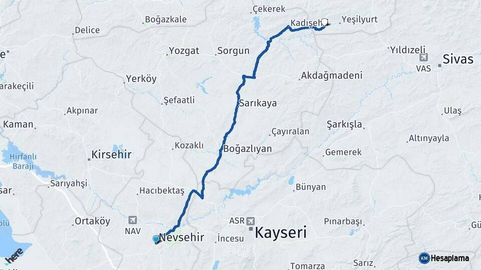 Nevşehir Sulusaray Tokat Arası Kaç Km - Yol Haritası