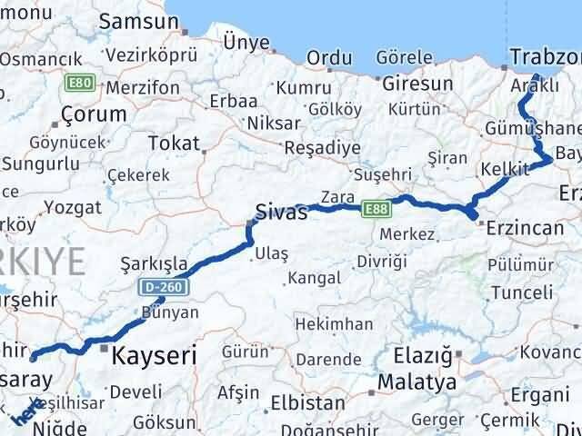 Nevşehir Sürmene Trabzon Arası Kaç Km - Yol Haritası