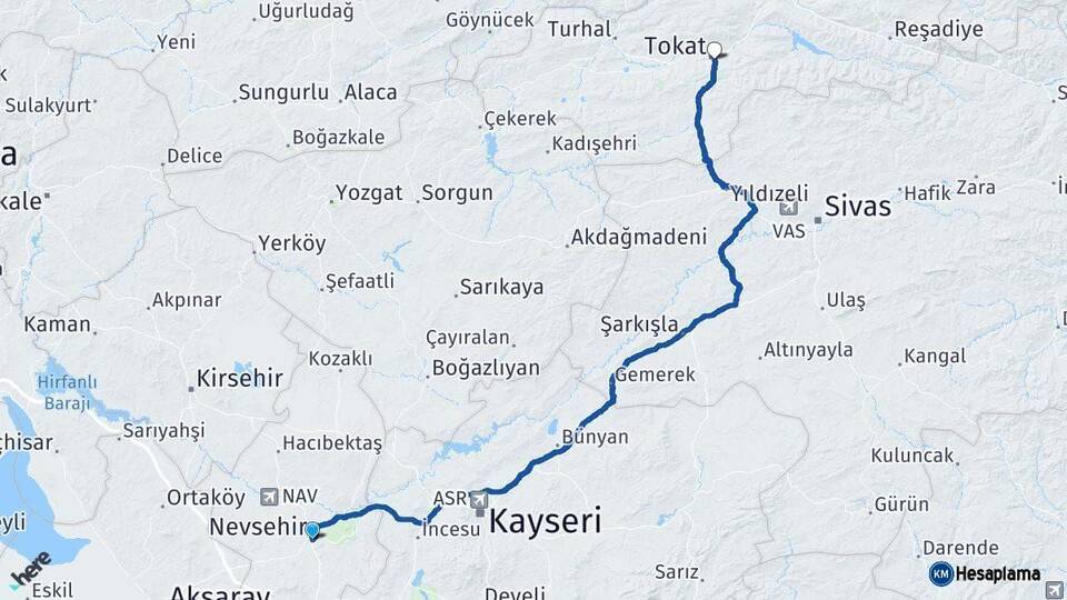 Nevşehir Tokat Arası Kaç Km - Yol Haritası