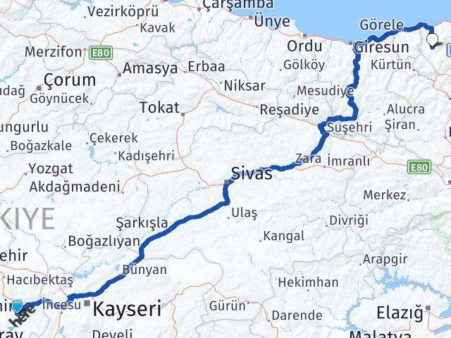 Nevşehir Tonya Trabzon Arası Kaç Km - Yol Haritası