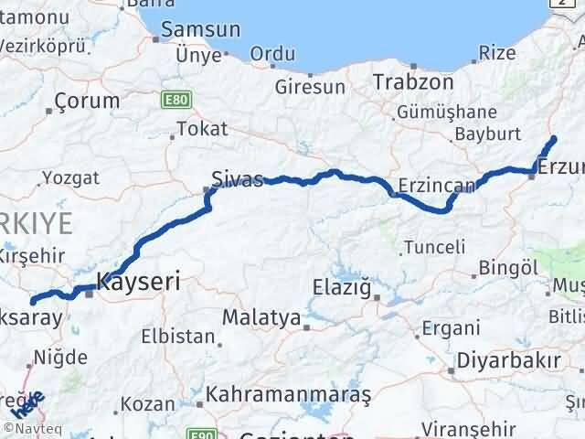 Nevşehir Tortum Erzurum Arası Kaç Km - Yol Haritası