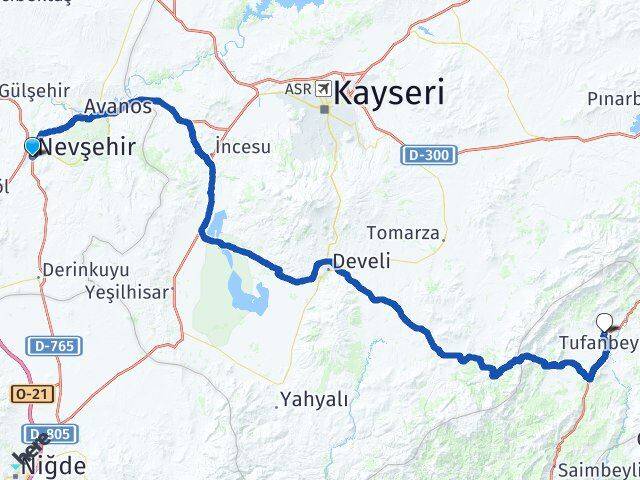 Nevşehir Tufanbeyli Adana Arası Kaç Km - Yol Haritası