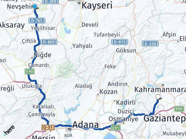 Nevşehir Türkoğlu Kahramanmaraş Arası Kaç Km - Yol Haritası