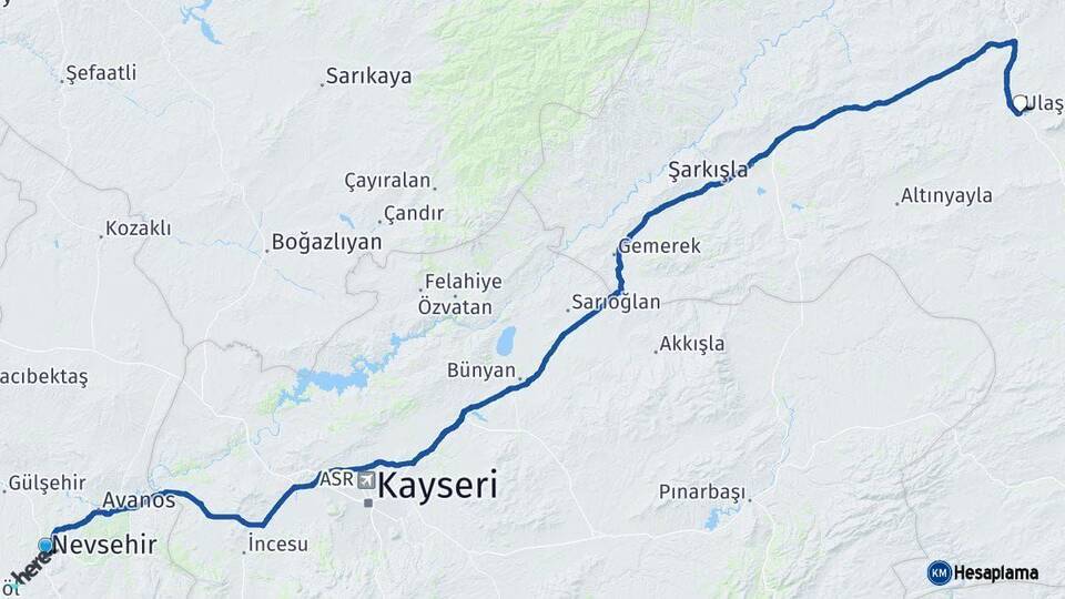 Nevşehir Ulaş Sivas Arası Kaç Km - Yol Haritası