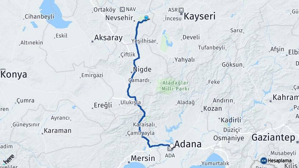 Nevşehir Ürgüp Adana Arası Kaç Km - Yol Haritası