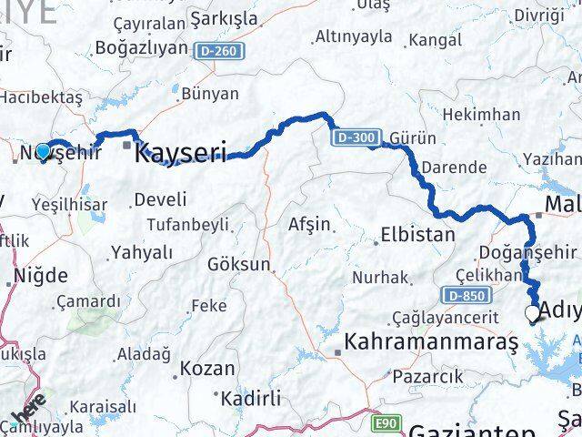 Nevşehir Ürgüp Adıyaman Arası Kaç Km - Yol Haritası