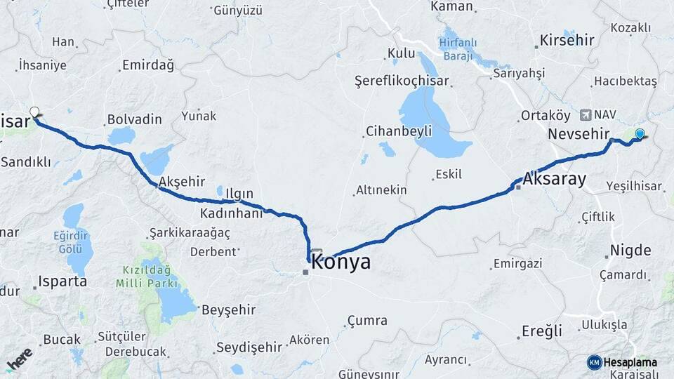 Nevşehir Ürgüp Afyonkarahisar Arası Kaç Km - Yol Haritası