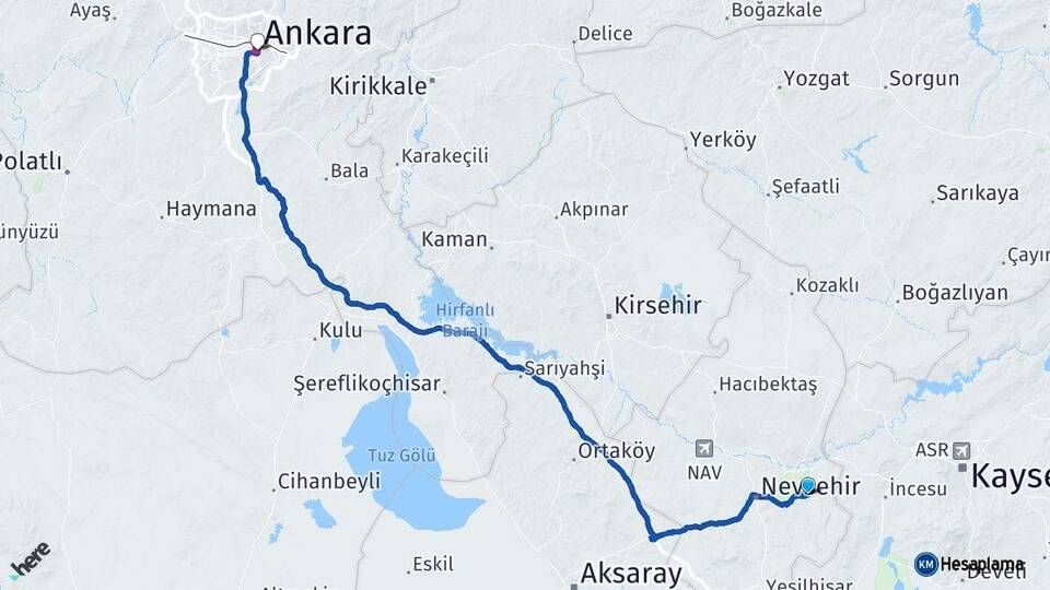 Nevşehir Ürgüp Ankara Arası Kaç Km - Yol Haritası