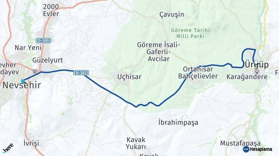 Nevşehir Ürgüp Arası Kaç Km - Yol Haritası