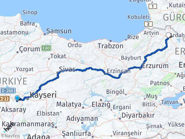 Nevşehir Ürgüp Ardahan Arası Kaç Km - Yol Haritası
