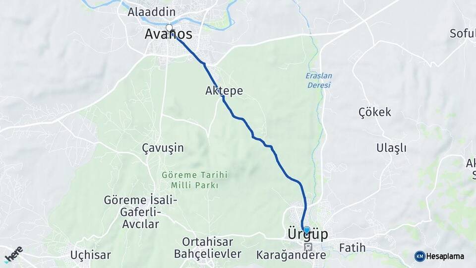 Nevşehir Ürgüp Avanos Arası Kaç Km - Yol Haritası