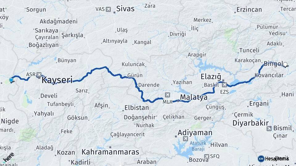 Nevşehir Ürgüp Bingöl Arası Kaç Km - Yol Haritası