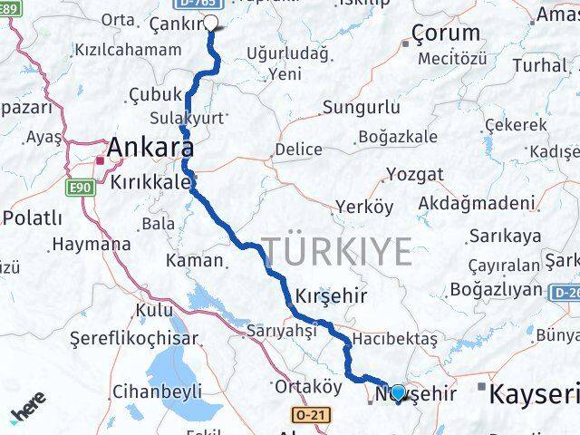 Nevşehir Ürgüp Çankırı Arası Kaç Km - Yol Haritası