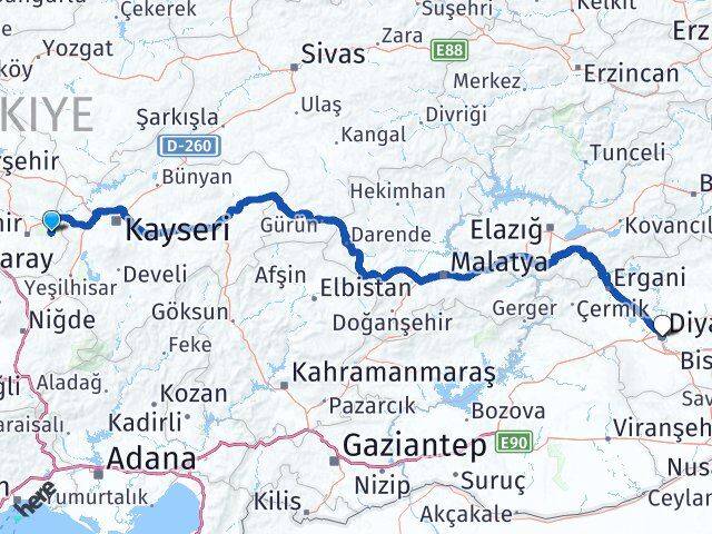 Nevşehir Ürgüp Diyarbakır Arası Kaç Km - Yol Haritası
