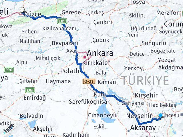 Nevşehir Ürgüp Düzce Arası Kaç Km - Yol Haritası