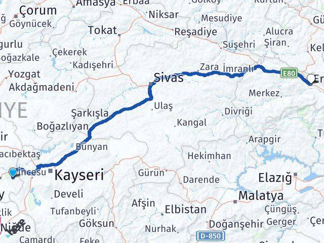 Nevşehir Ürgüp Erzincan Arası Kaç Km - Yol Haritası
