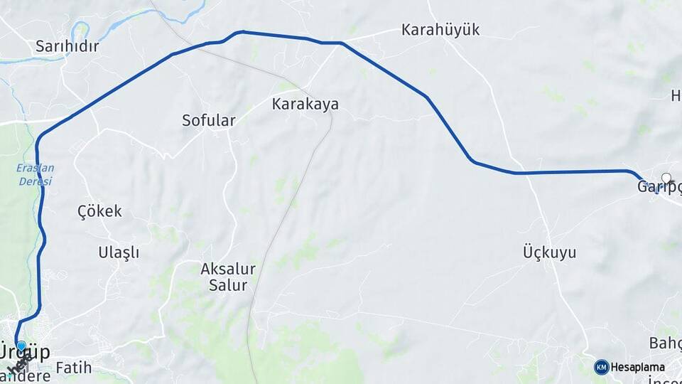 Nevşehir Ürgüp Garipçe İncesu Kayseri Arası Kaç Km - Yol Haritası
