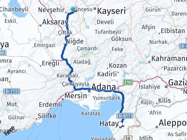 Nevşehir Ürgüp Hatay Arası Kaç Km - Yol Haritası