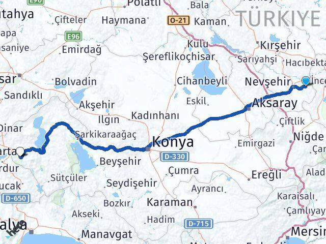 Nevşehir Ürgüp Isparta Arası Kaç Km - Yol Haritası