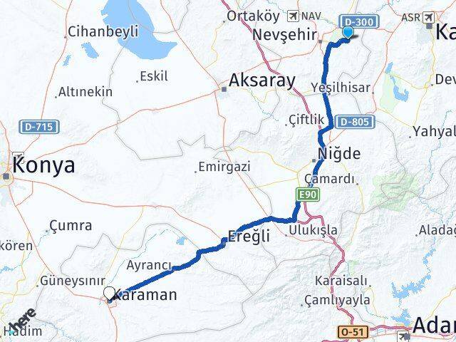 Nevşehir Ürgüp Karaman Arası Kaç Km - Yol Haritası