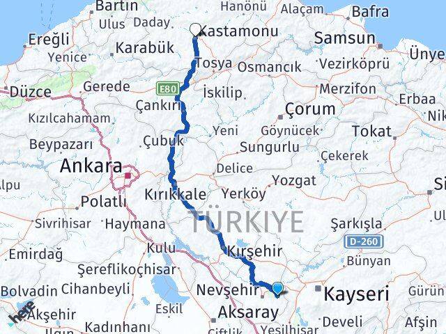Nevşehir Ürgüp Kastamonu Arası Kaç Km - Yol Haritası