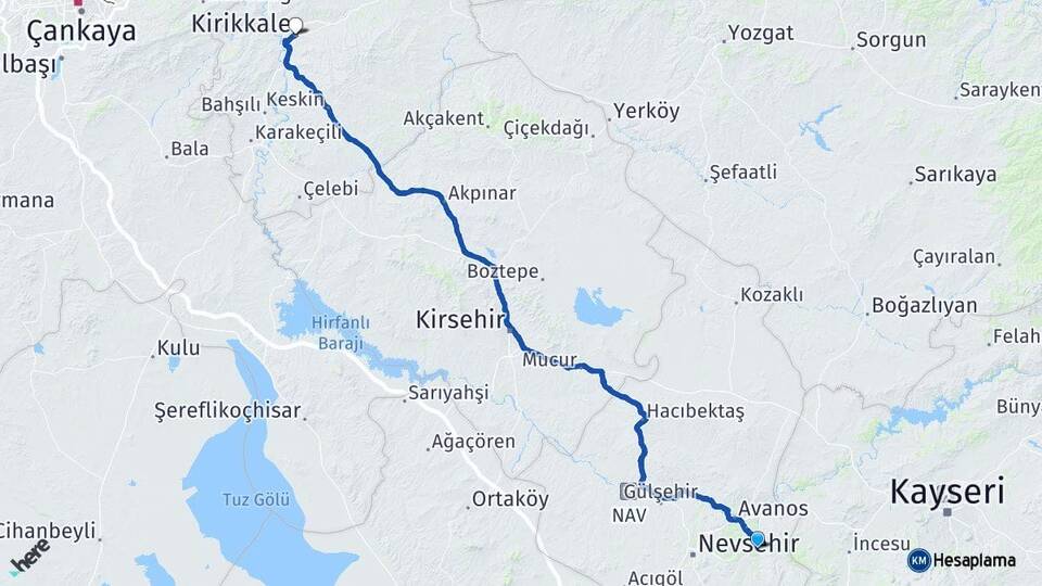 Nevşehir Ürgüp Kırıkkale Arası Kaç Km - Yol Haritası