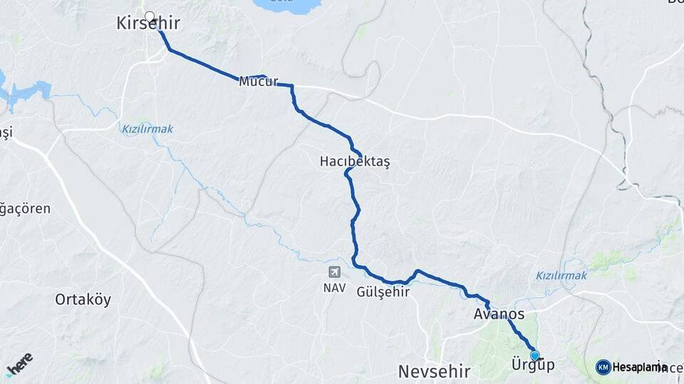 Nevşehir Ürgüp Kırşehir Arası Kaç Km - Yol Haritası