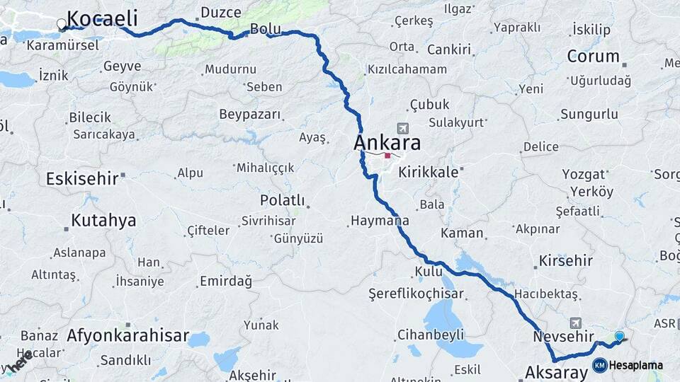 Nevşehir Ürgüp Kocaeli Arası Kaç Km - Yol Haritası