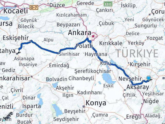 Nevşehir Ürgüp Kütahya Arası Kaç Km - Yol Haritası