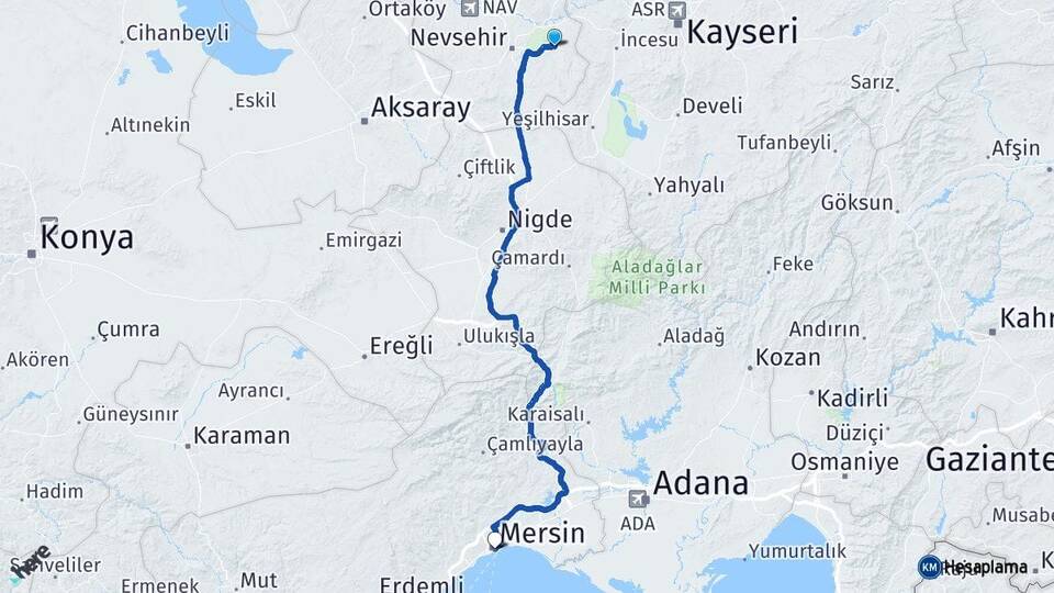 Nevşehir Ürgüp Mersin Arası Kaç Km - Yol Haritası