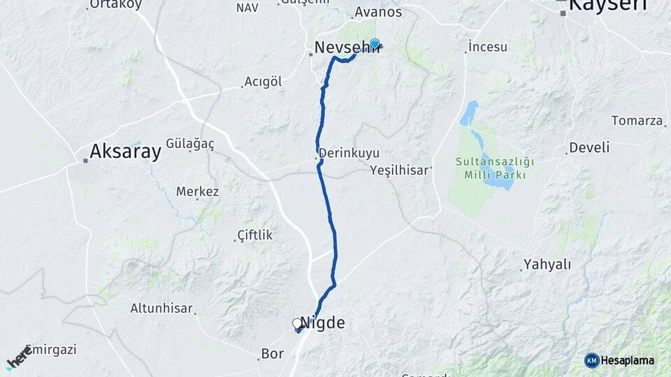 Nevşehir Ürgüp Niğde Arası Kaç Km - Yol Haritası