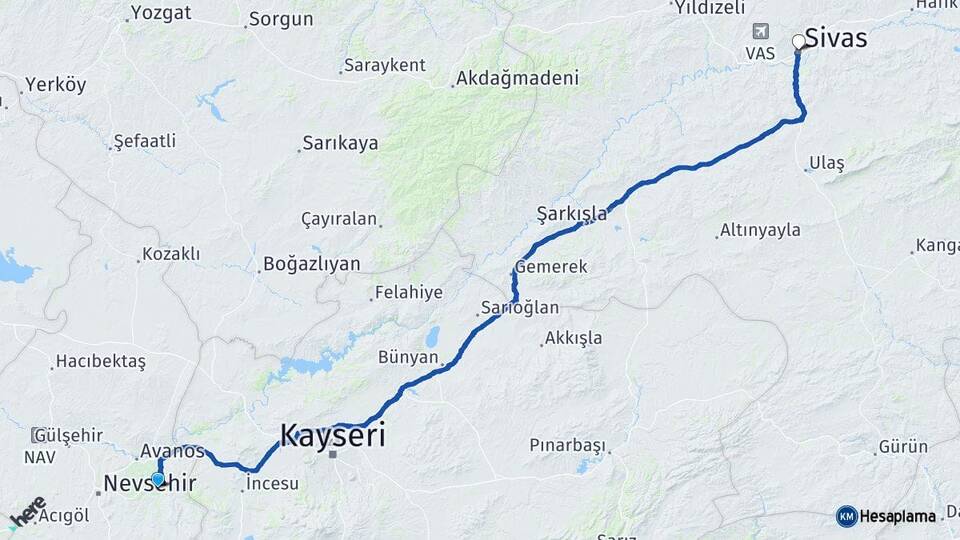 Nevşehir Ürgüp Sivas Arası Kaç Km - Yol Haritası